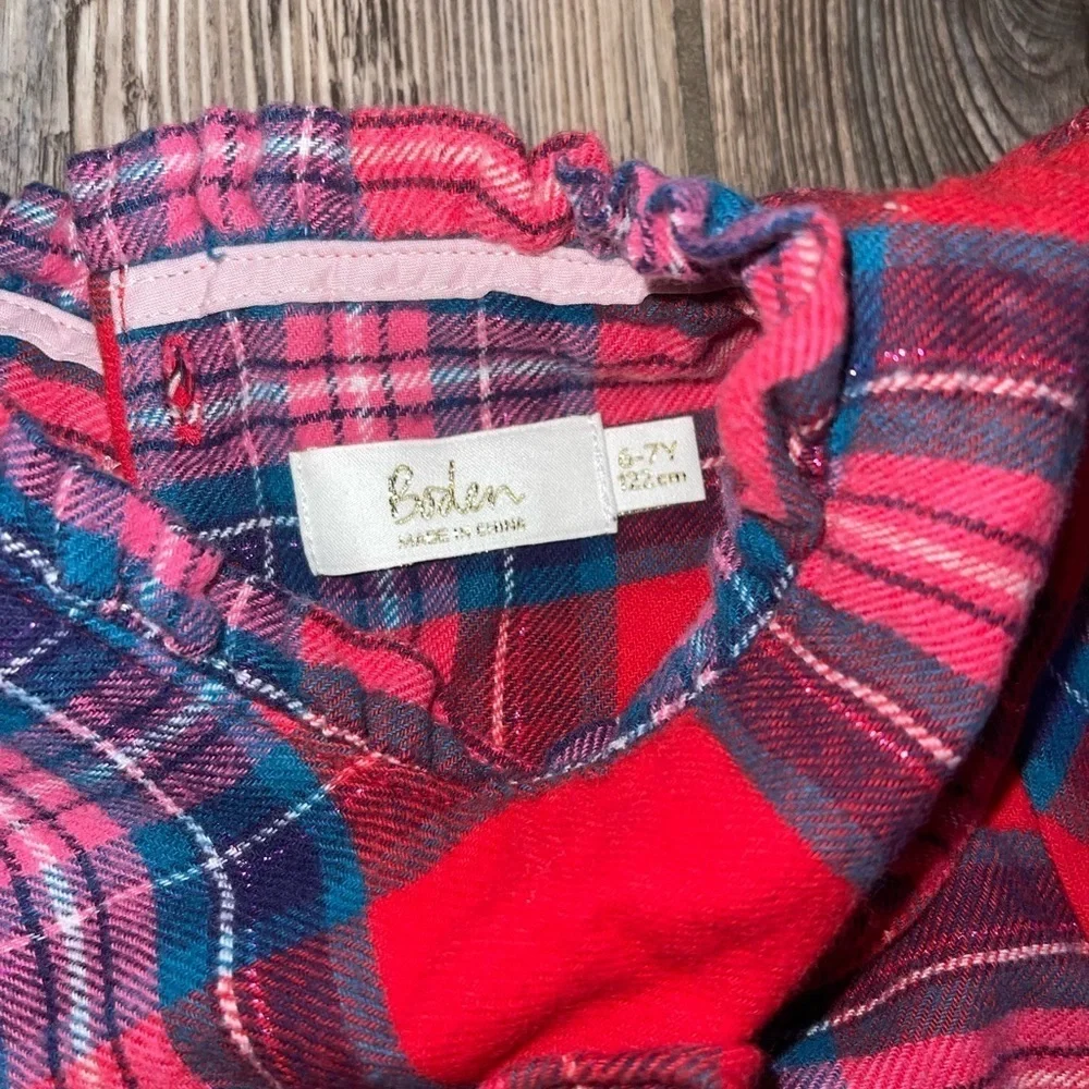 Mini Boden Holiday Plaid Long Sleeve Top